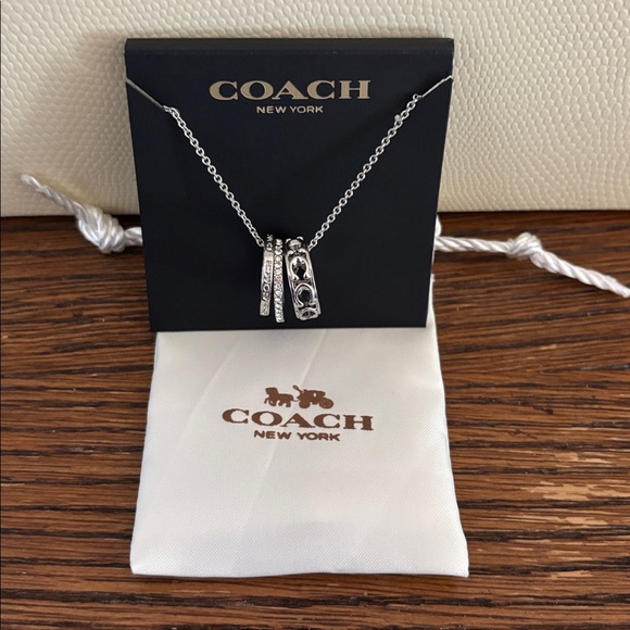 Silver Coach Signature Metal Logo & Eternity Pave Stone Necklace - Picture 1 of 8